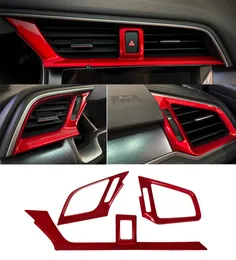 Red Dashboard Air Ventlet Cover Trim Interior Frame Panel Sticker för Honda 10th Gen Civic 2016 2017 2018 2019 2020