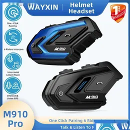 Motorcycle Intercom Walkie Talkie Wayxin Helmet 헤드셋 M910 Pro 6 라이더 Interphon One 버튼 페어링 토크 DHGX1에서 음악 듣기