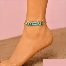 Anklets Anklets 2st/set Boho Geometric Acrylic Chain Chunky For Women Vintage Mtilayer Imitation Pearl Beads Ankelarmband smycken Dhj8u