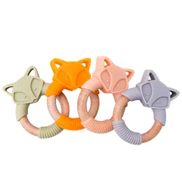 Baby tänder leksaker silikon baby teether träringar teether djur gnagare bok träringror tugga ringar baby produkter 5 st 230422