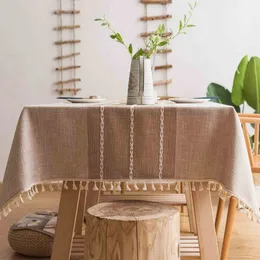 Rectangle Tablecloth Tassel Cotton Linen Table Cover Dust-Proof Washable for Party Kitchen Dinning