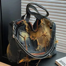 Umhängetaschen aus Denim-Stoff für Damen, luxuriöse Designer-Handtasche und Geldbörse im Vintage-Stil, Distressed-Messenger mit großer Kapazität