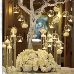 Świecane uchwyty 12PCS Wiszące Tealight Holder Glass Globes Terrarium Wedding Candlestick Wazon Home El Bar Decor308p