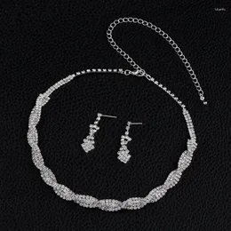 Chains Glitter Bridal Accessories Two Pieces Rhinestones Neckless Earrings For Wedding Vintage Birthday Party Bride Jewelry Gift