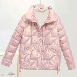 Vrouwen Jas Winter Parka Vrouwelijke Glanzend Dons Katoenen Jassen Stand Kraag Casual Warme Parka Korte Jas Uitloper 231122