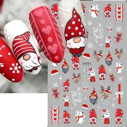 Stickers Decals Winter Red Gonk Nail Art Sticker Christmas Series Cartoon Santa Claus Elk Design Adhesive Slider Snowman Handmade Foil Tip 231121