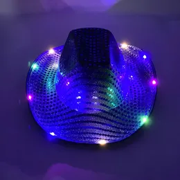 Party Hats Colorful Blinking Led Pearlescent Cowboy Hat Dance Dekorera Lysande Cowgirl Cap Glödande för Neon Nightclub 231122