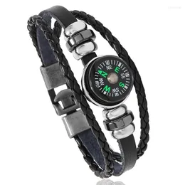 Link Bracelets Vinatge Leather Compass Bracelet Waterproof Luminous Tactical Wrist Outdoor Men Women Tools E514