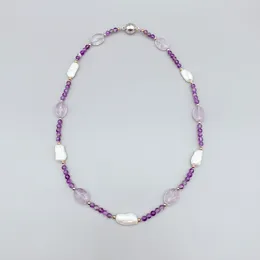 Ciondoli FoLisaUnique 4mm Ovale Viola Ametista Bianco Denti Barocchi Collana di Perle Per Le Donne Regalo Di Compleanno Casual Alla Moda Girocollo Gioielli