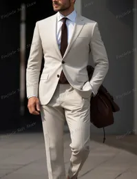 Beige Men Tuxedos بدلة العمل العريس العريس حفلة حفل زفاف رسمية 2 قطعة سترة وسروال 25