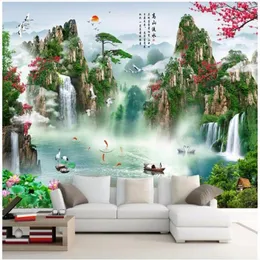 Papel de parede 3d personalizado po mural paisagem chinesa cachoeira fundo parede decoração de casa sala de estar papel de parede para paredes 3 d224l