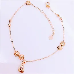 Anklets Pure Russian 585 Purple Gold Feet Chain Women's 14K Rose Plated Fashion Classic Design Simple Small Water Drop