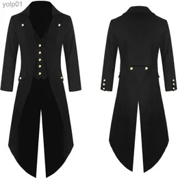 Misturas de lã masculina casaco vintage punk gótico retro trincheira moda jaqueta de botão sólido longo blusão roupas sólidas chaquetas hombreL231122