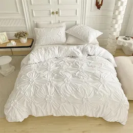 Bettwäsche-Sets Hochwertiges 3-Wege-Bettbezug-Set mit plissierten Daunen, großes einfarbiges Einzelbett und Kissenbezug 231121