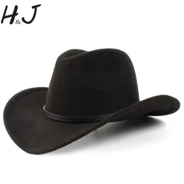 Wide Brim Hats Bucket 2Big Size Wool Damen Herren Western Cowboyhut für Gentleman Lady Jazz Cowgirl mit Leder Cloche Church Sombrero Caps 230421