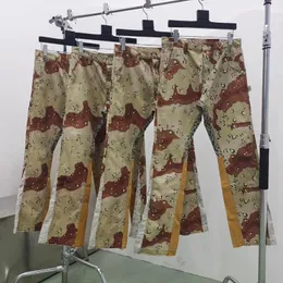 Jeans masculinos cáqui deserto camuflagem leopardo retalhos micro flared calças macacões homens mulheres