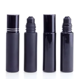 Bottiglia di profumo di olio essenziale Bottiglia di profumo in vetro nero da 10 ml con rullo di cristallo di ossidiana Bottiglie roll-on a parete spessa Pxvpl