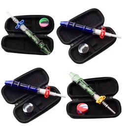 Headshop214 CSYC NC012 Glass Water Bong Dab Rig Smoking Pipe Bag Set 10mm 14mm Ceramic Quartz Nail Clip Dabber Tool Silicon Jar Case Colorful Tower Style Bubbler Pipes