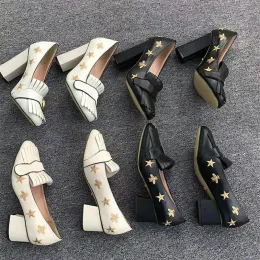 Desginer mulheres sapatos de salto alto marmont bordados couro real sapatos mocassins abelhas douradas saltos grossos verão sapatos de festa de casamento