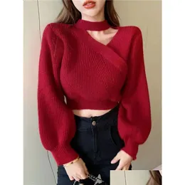 여자 후드 땀 셔츠 거품 소매 스웨터 여자 스웨터 가을 여자 패션 니트 드롭 배달 의류 의류 dhim4
