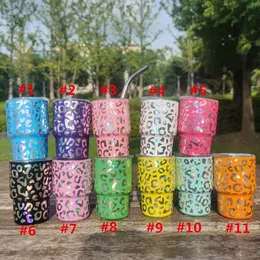 Holographic 3oz Cheetah Shot Glass with Metal Straw Stainless Steel Tumbler Mini Glasses Travel Mug Water Bottle Wine Glasses es es