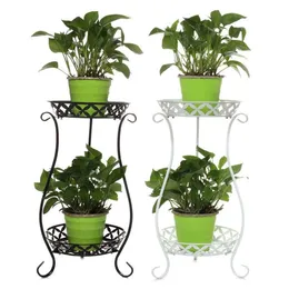 Wrought Iron Double-layer Plant Stand Flower Shelf for Rack Balcony Simple Indoor Living Room Coffee Bar Garden Flower Pot Shelf L253M