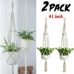 2 Pack 41 tum Handgjorda hemträdgårdsväxter hängande sträng växthängare makrame heminredning krukor korg hängande strängar 210615295w