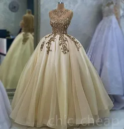 Aso ebi April Sequined Lace Quinceanera Dresses Champagne Champagne Cheer Ball Ball Crystals Prom Prom Evening Party Birdrids Dress