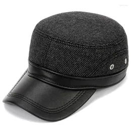 Boll Caps Fashion Nylon Patchwork Baseball Cap Middle Aged Old Age Plus Velvet Ear Flap Flat Top Winter Men Dad Hats