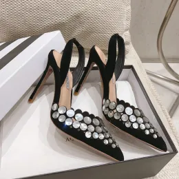 AQUAZZURA Crystal-embellished 105mm Maxi-tequila Slingbacks Pumps Suede Stiletto High Heels Women Fashion Sandals Evening Party Factory Shoes