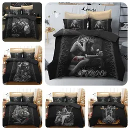 3D Women And Skull Bedding Sets Sugar Skull And Motorcycle Duvet Cover Bed Cool Skull Print Black Bedclothes Bedline Y2004172687