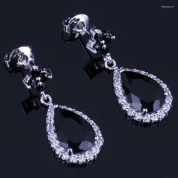 Orecchini pendenti Fantastica goccia d'acqua Cubic Zirconia nera CZ bianca placcata in argento V0746