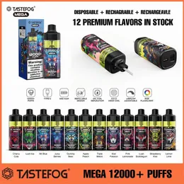 Orijinal Tastefog Mega 12000+ Puflar Tek Kullanımlık Vape Puff 12000 2% File Bobin Yeniden Dolaştırılabilir Tek Kullanımlık E Sigara