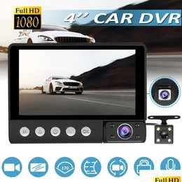 Car Security System Driving Recorder 4 Inch Three-Way Inside And Outside Hd Three Lens Before After Recording Reversing Image Hine Dro Dhay2