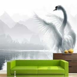 New Custom 3D Beautiful Romantic beautiful swan lake TV wall decoration painting wallpaper for walls 3 d for living room262R