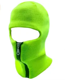 Casquettes de cyclisme Masques 2 couches hiver100 Acrylique Thermique réfléchissant visage de ski cagoule bonnet avec fermeture éclair 231122