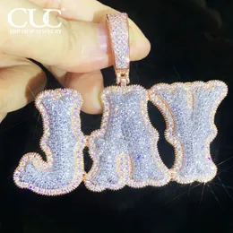 Collane con ciondolo CUC Nome personalizzato doppia lettera con zirconi ghiacciati Collana color argento oro Uomo Donna Gioielli Hip Hop 231122