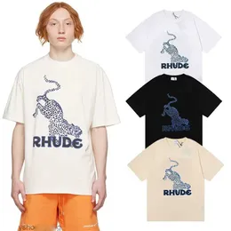 23S Summe Erkek Tişörtleri Amerika Tide Marka Rhude Baskı T Erkek Kadınlar Yıkanmış Eski Yuvarlak Boyun Treetwear T-Shirts İlkbahar Yaz Sokak RCJT001