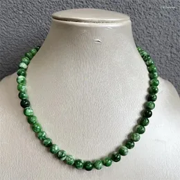 Chains 8MM Emerald Green Jade Necklace Energy Natural Stone Jewelry Health Care Gemstone Protection Choker Healing Yoga Female