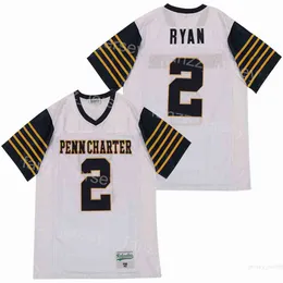 William Penn Charter Jerseys High School Football 2 Matt Ryan College Respirável Pullover de algodão puro para fãs de esportes Bordado de hiphop time branco vintage branco