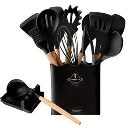 16pcs/set, silikon pişirme aletleri seti, ısıya dayanıklı mutfak eşyaları, turner, maşa, spatula, kaşık, fırça, kaşık dinlenme