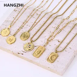 قلادة قلادة Hangzhi Hand Moon Flower Hexagonal Star Stainless Steel Delemetry Necklace Vintage for Women Travel Jewelry 2023