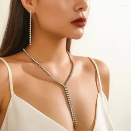 Conjunto de collar y pendientes para mujer, cadena de garra de circón con borlas de estilo largo, joyería de moda, accesorios minimalistas