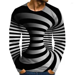 Mäns T-skjortor Stereoskopisk Vortex Visual Abstract Long Sleeve Spring och Autumn 3D Digital Printing Bottom T-shirt