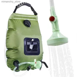 Butelka wodna 20 l Solar Shower Bag Water Water Bag z wężem Rovab i włączoną głową prysznicową Switchab na kemping Outdoor Q231122