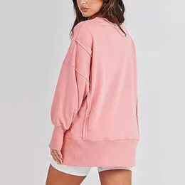 Damen-Kapuzenpullover, langärmeliges Sweatshirt, vielseitig, stilvoll, O-Ausschnitt, lange Ärmel, geteilter Saum, für lässige Komfort-Wärme