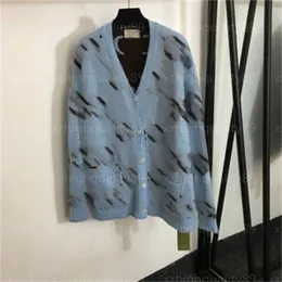 Tasarımcı Hırka Kadınlar Ceket Sonbahar Kazak Moda Örme Ceket Uzun Kollu V yakalı Blue Hardigan Üst Sweaters Kadın Tasarımcı Giysileri