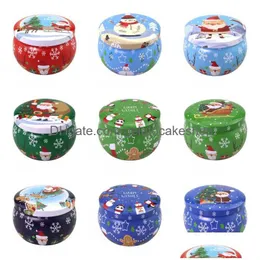 Christmas Decorations Xmas Tinplate Box Santa Snowman Elk Print Candy Tea Candle Aromatherapy Jar Gift Storage Drop Delivery Home Ga Dhpml