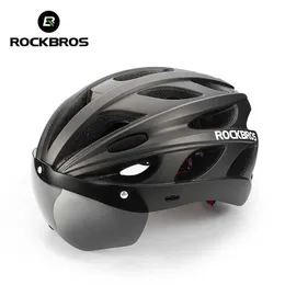 Cykelhjälmar Rockbros Cycling Hjälm Men MTB Road Bicycle Helmet IntegrallyMolded Bike Helmet Visor Magnetic Goggles Lens Eps Safety Hat Cap J230422
