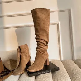 Stivali yydd autunno inverno tondo tondo conciso eleganti ragazze occidentali fresche khaki tacchi alti neri stivali da donna abito da festa size35-39 231122